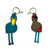 ハンサム・ハシビロコウ・レザーキーホルダー - ターコイズ&ブラウン -