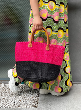 サイザル・ツートーン・バスケットL - ピンク×ブラック -