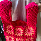ニット・スクエア・バッグ - ピンク -