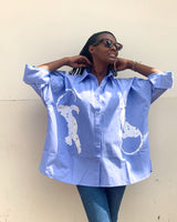 オーバーサイズシャツ - ブルーシャツ×ホワイトパームツリー -