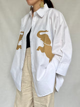 オーバーサイズシャツ - ホワイトシャツxブラウンエレファント -