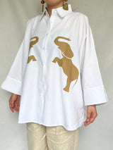 オーバーサイズシャツ - ホワイトシャツxブラウンエレファント -