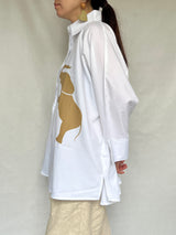 オーバーサイズシャツ - ホワイトシャツxブラウンエレファント -