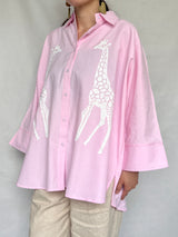 オーバーサイズシャツ - ピンクシャツxキリン -