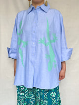 オーバーサイズシャツ - ブルーシャツ×グリーンゲッコー -