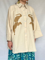 オーバーサイズシャツ -ベージュシャツxブラウンエレファント -