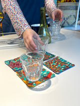 コースター (4枚セット) - ビッグアイ・パープル&イエロー -