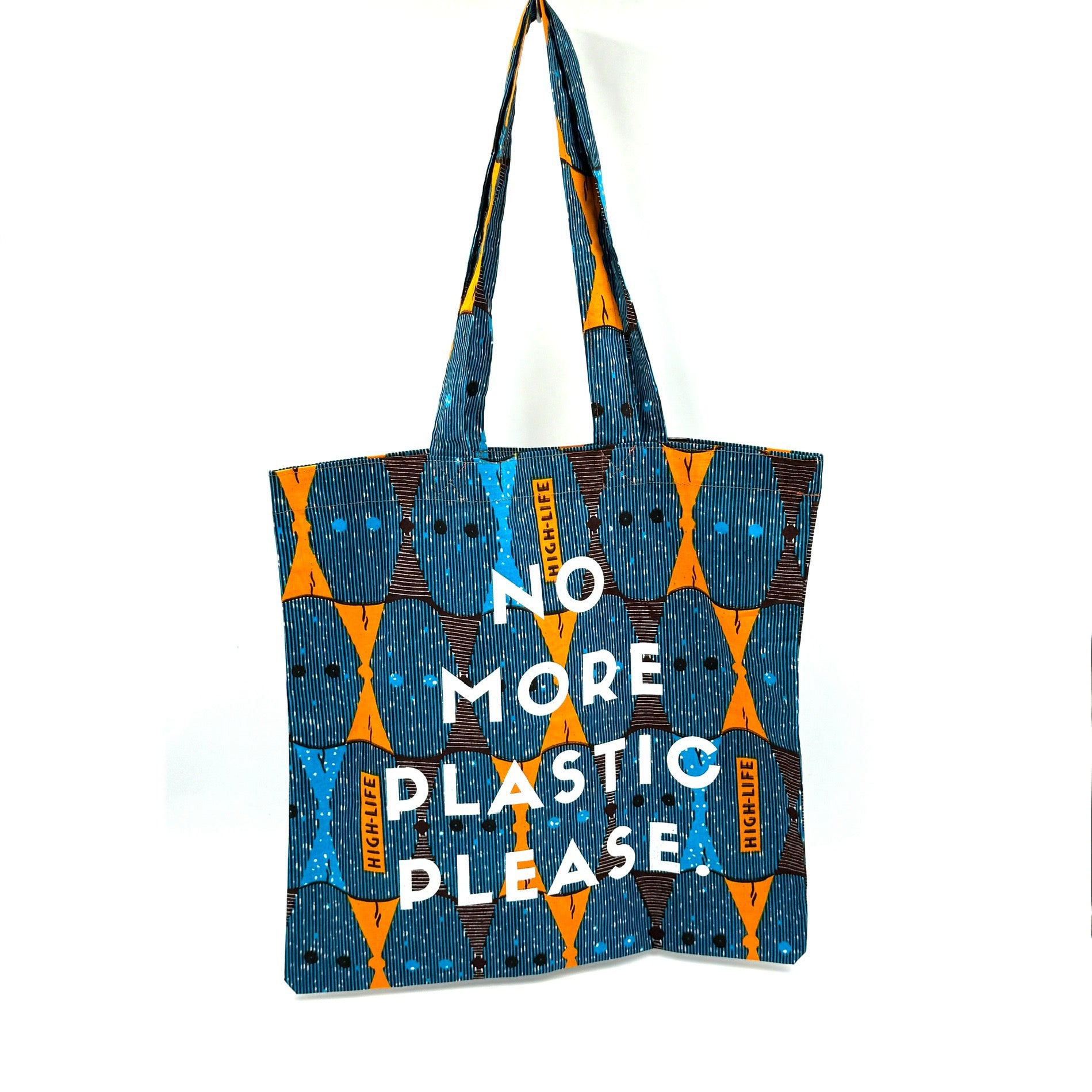 Message Eco No More Plastic Please It High Life Blue zakuzaku-tote-batic-tanznight