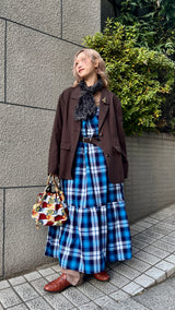 クロスティアードドレス - マサイシュカ ・ ブルー&ブラック -