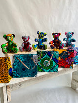 アフリカンプリント・テディベアw/ギフトバッグ - サンセット・トライブ -