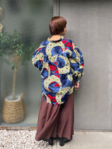 リラックス・ロングシャツ - 青にほどける花 -