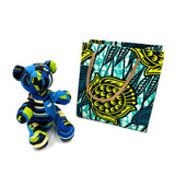 アフリカンプリント・テディベアw/ギフトバッグ - ブルー・エナジー -