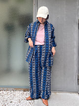 リラックス・ワイド・パンツ - 幾何学・ミッドナイト・ラビリンス -