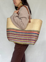 マダガスカル・カラフル・バスケット - ライト・ベージュ -