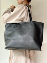 レザー・ブックトートL - ブラック -