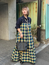 クロスティアードドレス - マサイシュカ ・ ブルー&イエロー -