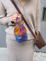 レザー・ミニ・ポシェット - ホロホロ・ブルー&オレンジ -