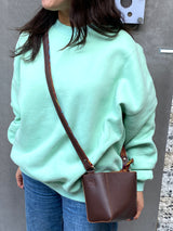 レザー・ミニ・ポシェット - うずまき・ブルー&ピンク -