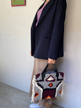 クロシェットストライプバッグ - 幾何学・パープル&グレー -