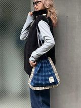 【saruche】ショッパーバッグM - ネイビー・チェック -