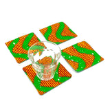 コースター (4枚セット) - ウェーブ・ライムグリーン&オレンジ -