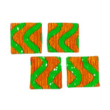 コースター (4枚セット) - ウェーブ・ライムグリーン&オレンジ -