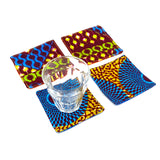 コースター (4枚セット) - モコモコe -&ビッグアイ・ターコイズ&イエロー -