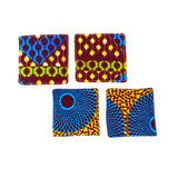 コースター (4枚セット) - モコモコe -&ビッグアイ・ターコイズ&イエロー -