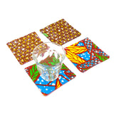 コースター (4枚セット) - ビッグフラワー・ブルー&オレンジ -&クリスタル -