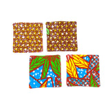 コースター (4枚セット) - ビッグフラワー・ブルー&オレンジ -&クリスタル -