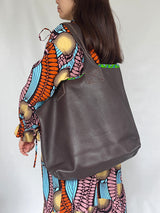 ナジュマ・レザートートXL - ダークブラウン - ホロホロ・ブルー&グリーン -