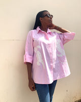 オーバーサイズシャツ - ピンクシャツxキリン -