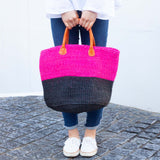 サイザル・ツートーン・バスケットL - ピンク×ブラック -