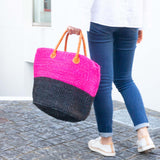 サイザル・ツートーン・バスケットL - ピンク×ブラック -