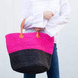 サイザル・ツートーン・バスケットL - ピンク×ブラック -