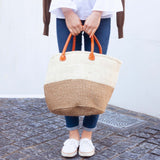 Sizar Two Tone Marche Bag L -White & Beige-