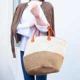 Sizar Two Tone Marche Bag L -White & Beige-