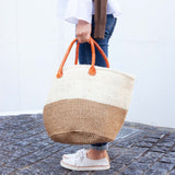 Sizar Two Tone Marche Bag L -White & Beige-