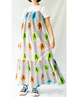 クロスティアードドレス - ツバメ・ホワイト&イエローグリーンブルー -