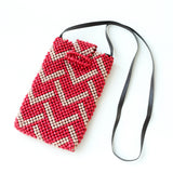 Paper Beads Smartphone Shoulder -Jagged Red & Pink-