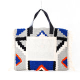 クロシェットストライプバッグ - 幾何学・ブルー&グレー -