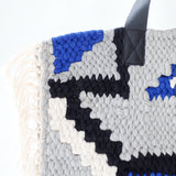 クロシェットストライプバッグ - 幾何学・ブルー&グレー -