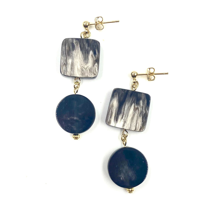 Marushikaku Short Earrings -Square Black & White-