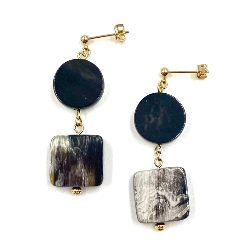 Marushikaku Short Earrings -Circle Black & White-