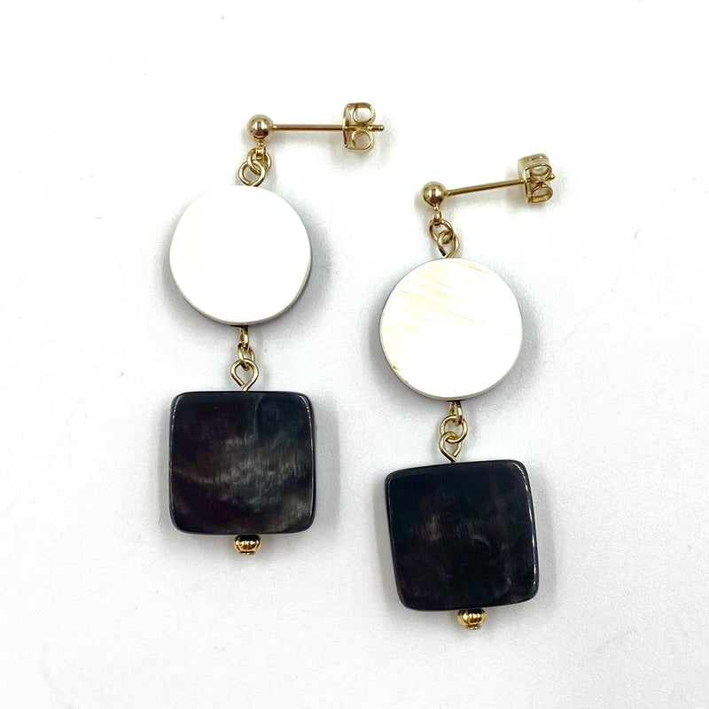 Marushikaku Short Earrings -Circle Black & White-