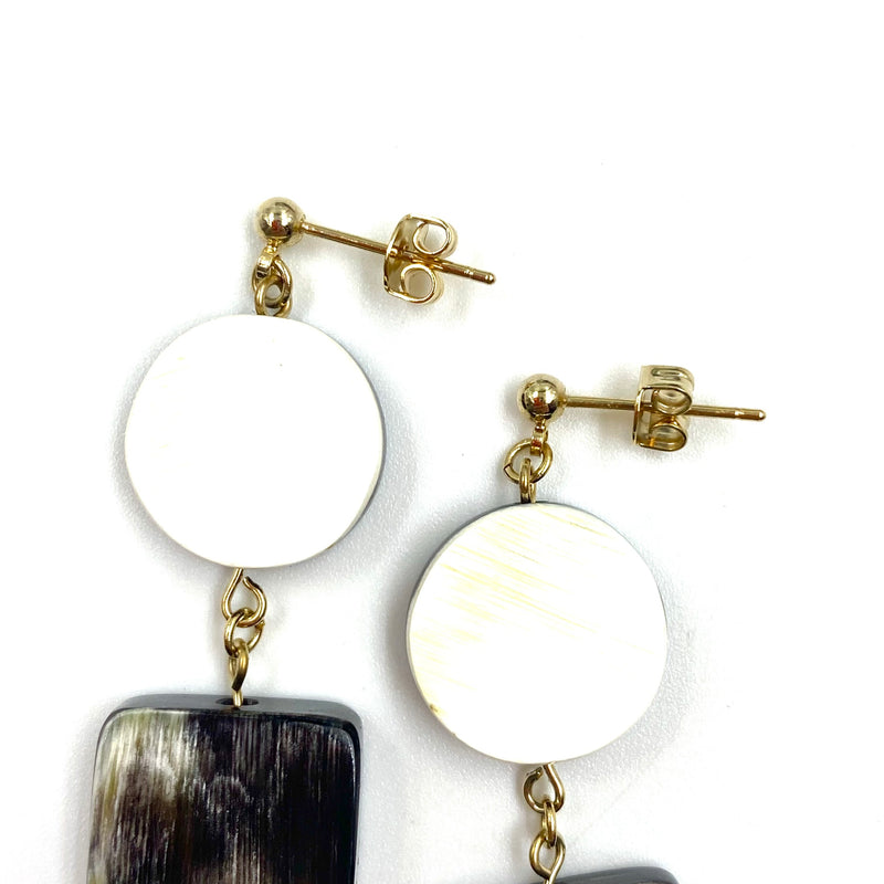 Marushikaku Short Earrings -Circle Black & White-
