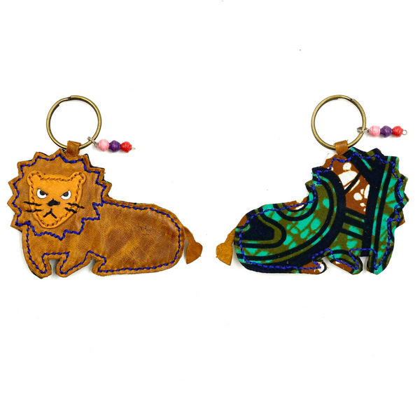 Lion key chain -blue & brown-