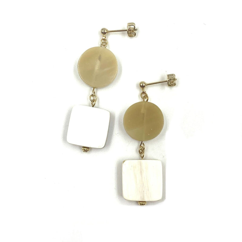 Marushikaku Short Earrings -Circle Beige & White-