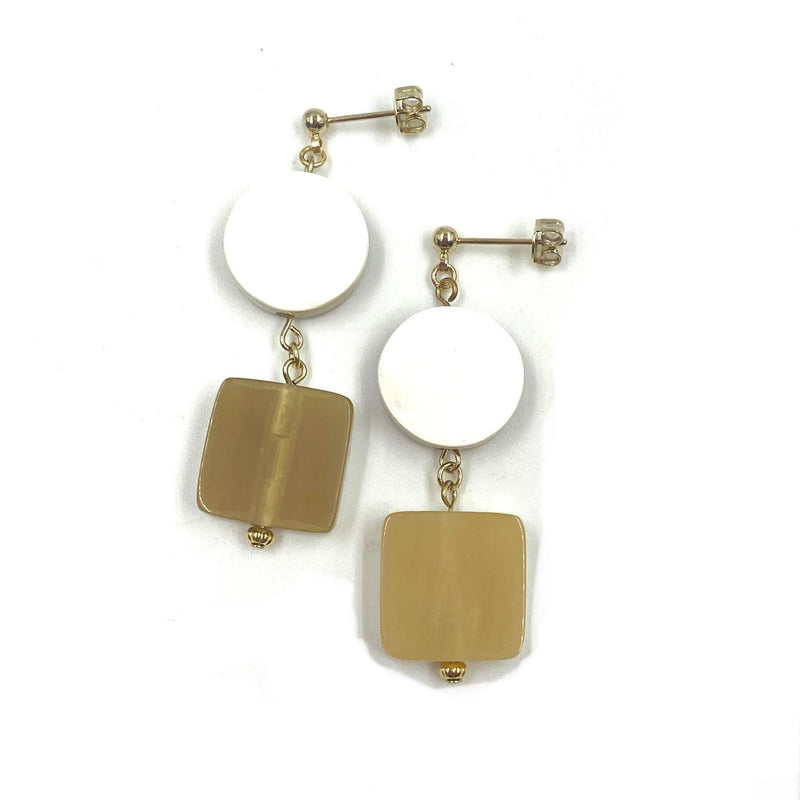 Marushikaku Short Earrings -Circle Beige & White-