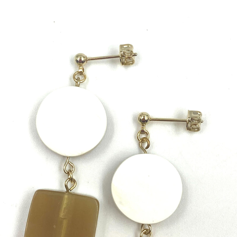 Marushikaku Short Earrings -Circle Beige & White-